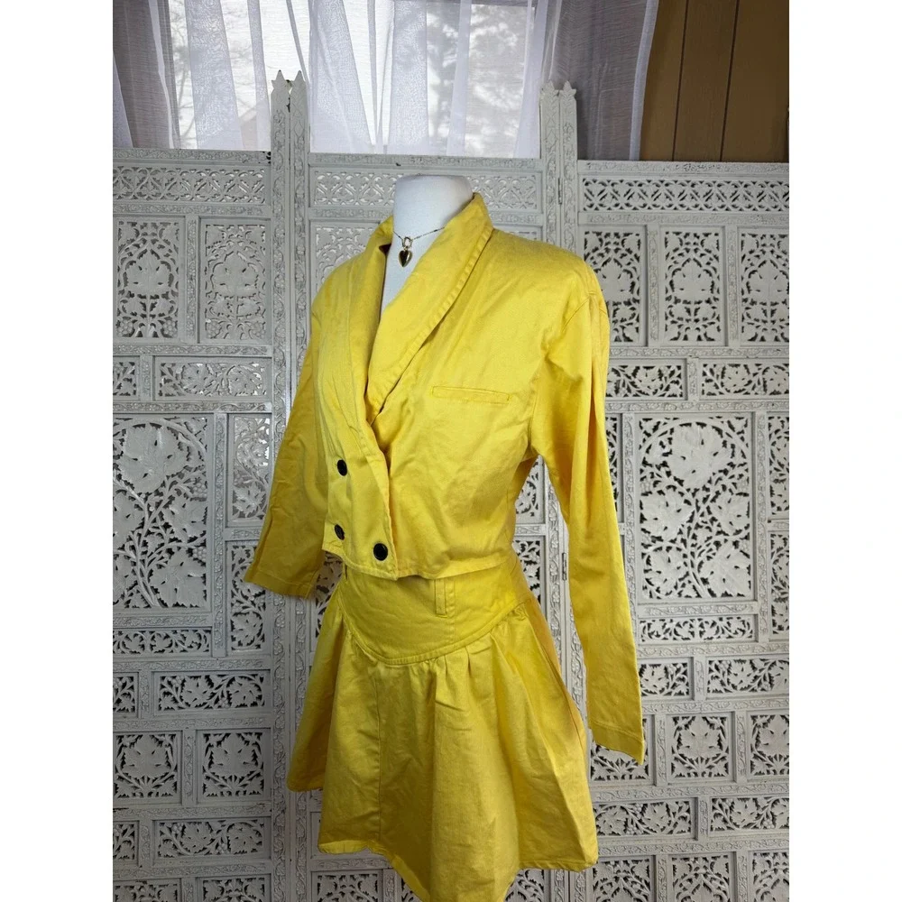 Vtg Yellow Denim Blazer & Skirt Set Sz S/M Retro 80's Preppy Twee‎ Indie